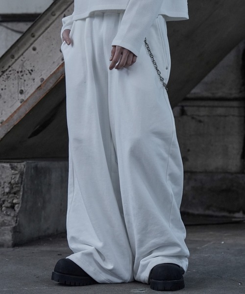 LANDNESS(ランドネス)の「【LANDNESS/ランドネス】DOUBLE WAIST WIDE SWEAT PANTS/ダブルウエストワイドスウェットパンツ(スウェットパンツ・メンズ・アイボリー/ブラック/杢グレー・S/M/L)」の1枚目の写真