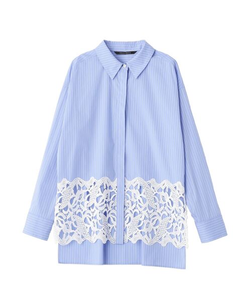 YECCA VECCA(イェッカヴェッカ)の「レースヘムロングシャツ(シャツ/ブラウス・レディース・ストライプ/オフホワイト・FREE)」の3枚目の写真