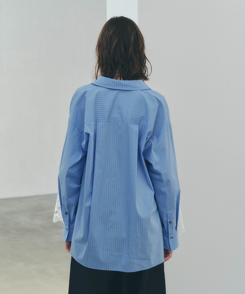 YECCA VECCA（イェッカヴェッカ）の「レースヘムロングシャツ（シャツ/ブラウス・レディース・ストライプ/オフホワイト・FREE）」の8枚目の写真