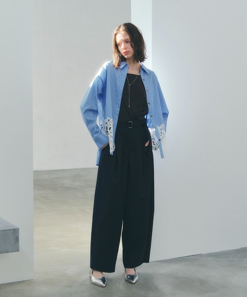 YECCA VECCA（イェッカヴェッカ）の「レースヘムロングシャツ（シャツ/ブラウス・レディース・ストライプ/オフホワイト・FREE）」の10枚目の写真