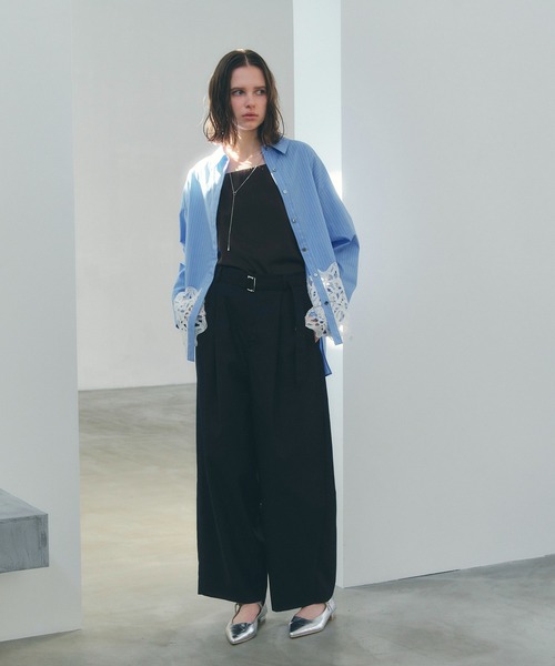 YECCA VECCA（イェッカヴェッカ）の「レースヘムロングシャツ（シャツ/ブラウス・レディース・ストライプ/オフホワイト・FREE）」の11枚目の写真