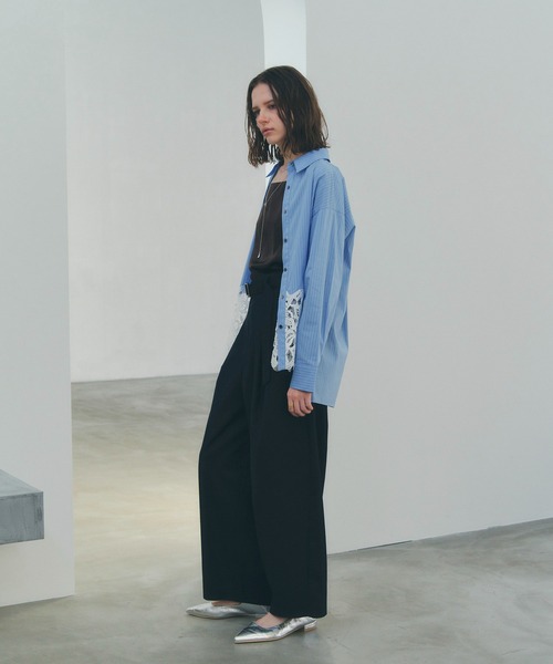 YECCA VECCA（イェッカヴェッカ）の「レースヘムロングシャツ（シャツ/ブラウス・レディース・ストライプ/オフホワイト・FREE）」の12枚目の写真