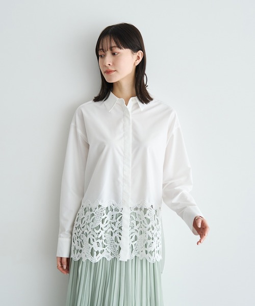 YECCA VECCA（イェッカヴェッカ）の「レースヘムロングシャツ（シャツ/ブラウス・レディース・ストライプ/オフホワイト・FREE）」の20枚目の写真