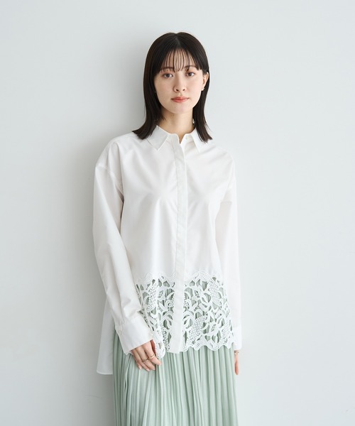 YECCA VECCA（イェッカヴェッカ）の「レースヘムロングシャツ（シャツ/ブラウス・レディース・ストライプ/オフホワイト・FREE）」の19枚目の写真