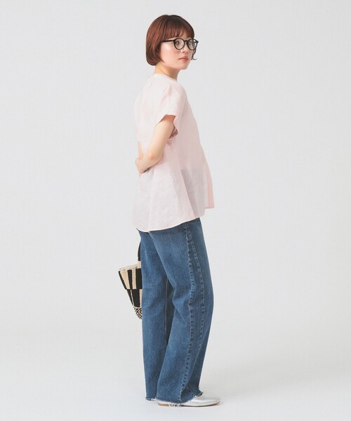 Ray BEAMS(レイビームス)の「リネン スタンドカラー フレンチスリーブ シャツ(シャツ/ブラウス・レディース・ダークブラウン/ピンク/サックスブルー・ONE SIZE)」の10枚目の写真
