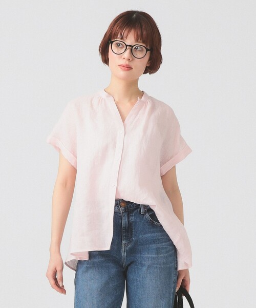 Ray BEAMS(レイビームス)の「リネン スタンドカラー フレンチスリーブ シャツ(シャツ/ブラウス・レディース・ダークブラウン/ピンク/サックスブルー・ONE SIZE)」の12枚目の写真