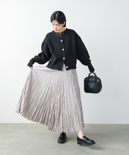 Bou Jeloud（ブージュルード）の「ワッシャーマットサテンスカート（スカート・レディース・チャコールグレー/ホワイト系その他/ライトカーキ・FREE）」の5枚目の写真