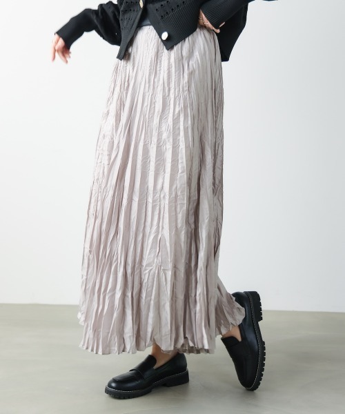 Bou Jeloud（ブージュルード）の「ワッシャーマットサテンスカート（スカート・レディース・チャコールグレー/ホワイト系その他/ライトカーキ・FREE）」の6枚目の写真