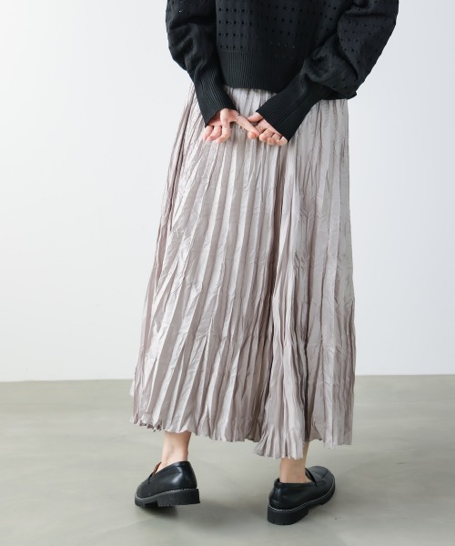 Bou Jeloud（ブージュルード）の「ワッシャーマットサテンスカート（スカート・レディース・チャコールグレー/ホワイト系その他/ライトカーキ・FREE）」の8枚目の写真