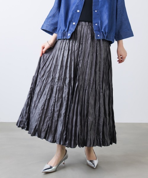 Bou Jeloud（ブージュルード）の「ワッシャーマットサテンスカート（スカート・レディース・チャコールグレー/ホワイト系その他/ライトカーキ・FREE）」の15枚目の写真