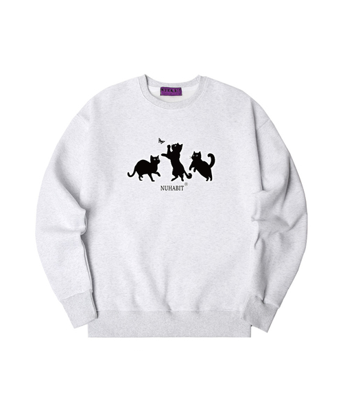 NUHABIT(ニューハビット)の「N/H CATS ATTENTION オーバーサイズ 裏起毛 スウェット_メランジホワイト (GOM4-3NH1186)(スウェット・メンズ・ライトグレー・MEDIUM/LARGE/X-LARGE)」の1枚目の写真