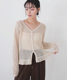 Vネックメッシュカーディガン