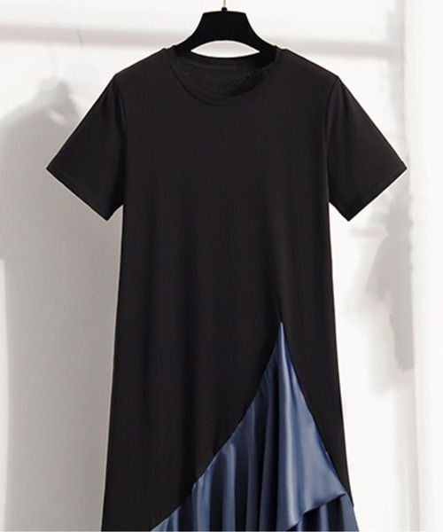 LUCPY(ラクピー)の「アシンメトリー切替フレアワンピース(ワンピース・レディース・ベージュ/ブルー/ブラック・XX-LARGE/X-LARGE/LARGE/MEDIUM)」の6枚目の写真