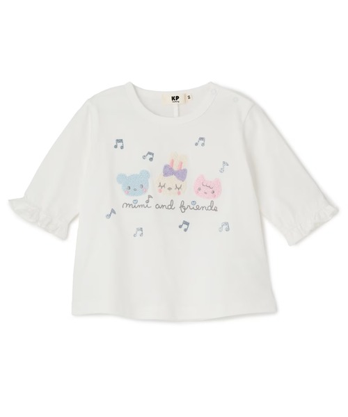 KP(ケーピー)の「mimiちゃんとフレンズ 7分袖Tシャツ 【POMプロテクト加工】(Tシャツ/カットソー・キッズ・ピンク/オフホワイト・90cm/100cm/120cm/130cm/110cm)」の8枚目の写真
