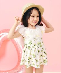 apres les cours | 【UVカット】レース・花柄シアーフリルワンピース水着_ジュニア対応(水着)