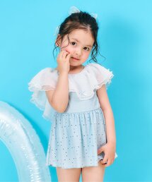 【UVカット】レース・花柄シアーフリルワンピース水着