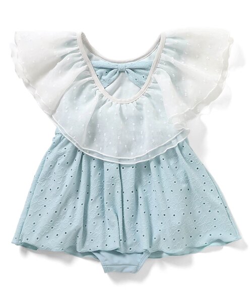 apres les cours（アプレレクール）の「【UVカット】レース・花柄シアーフリルワンピース水着_ジュニア対応（水着・キッズ・サックスブルー/その他3・80/90/100/110/120/130/140）」の12枚目の写真