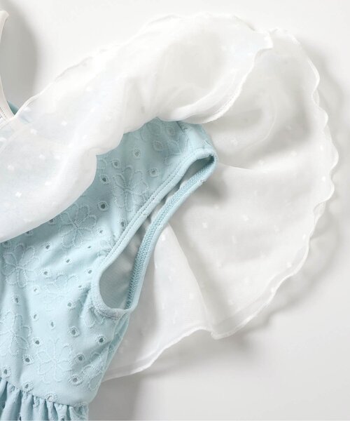 apres les cours（アプレレクール）の「【UVカット】レース・花柄シアーフリルワンピース水着_ジュニア対応（水着・キッズ・サックスブルー/その他3・80/90/100/110/120/130/140）」の16枚目の写真