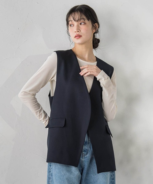 23区（ニジュウサンク）の「【撥水加工/UVカット】キューティクルストレッチツイル ジレ（ベスト）」 - WEAR for／cパウダリーツイル ジレ UVカット レディース ベスト
