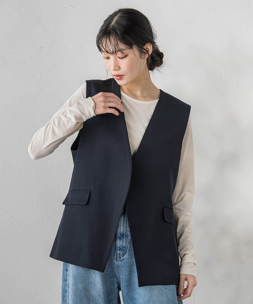 Droite lautreamont(ドロワットロートレアモン)の「ストレッチツイルジレ≪手洗い可能≫(ベスト・レディース・ネイビー/チャコールグレー・M)」の13枚目の写真