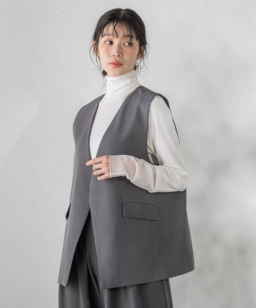 Droite lautreamont(ドロワットロートレアモン)の「ストレッチツイルジレ≪手洗い可能≫(ベスト・レディース・ネイビー/チャコールグレー・M)」の6枚目の写真