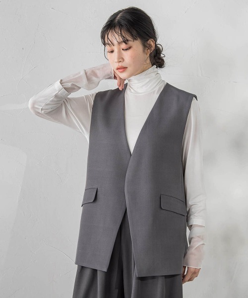 Droite lautreamont(ドロワットロートレアモン)の「ストレッチツイルジレ≪手洗い可能≫(ベスト・レディース・ネイビー/チャコールグレー・M)」の7枚目の写真
