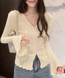 透かし編みニットフレア袖サマーニット春服