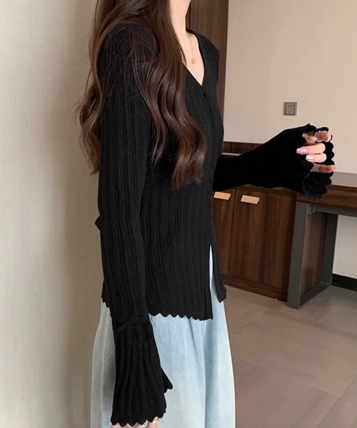 Miniministore（ミニミニストア）の「透かし編みニットフレア袖サマーニット春服（ニット/セーター・レディース・ブラック/アイボリー・FREE）」の13枚目の写真