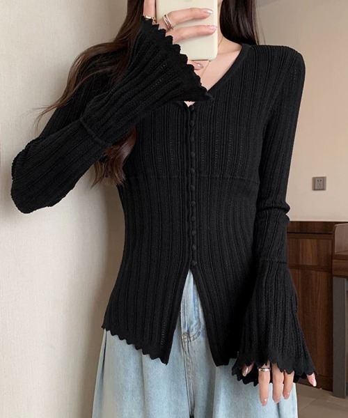 Miniministore（ミニミニストア）の「透かし編みニットフレア袖サマーニット春服（ニット/セーター・レディース・ブラック/アイボリー・FREE）」の17枚目の写真