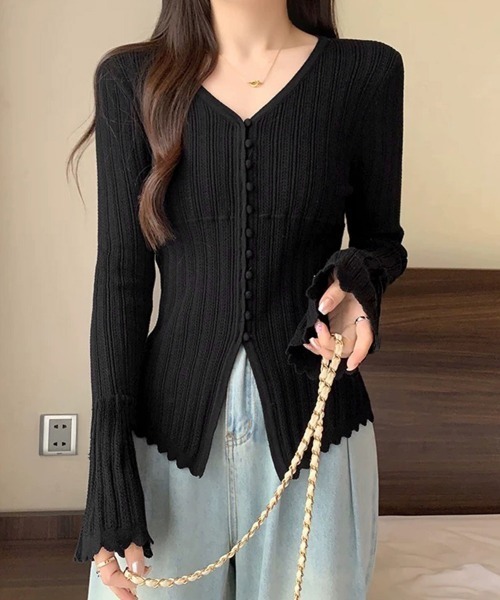 Miniministore（ミニミニストア）の「透かし編みニットフレア袖サマーニット春服（ニット/セーター・レディース・ブラック/アイボリー・FREE）」の18枚目の写真