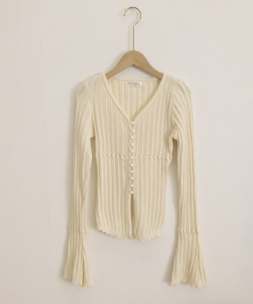 Miniministore（ミニミニストア）の「透かし編みニットフレア袖サマーニット春服（ニット/セーター・レディース・ブラック/アイボリー・FREE）」の6枚目の写真