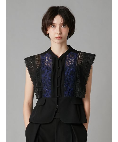 LILY BROWN（リリーブラウン）の「スイッチングレースブラウス（シャツ/ブラウス・レディース・アイボリー/ブラック/ピンク・F）」の2枚目の写真