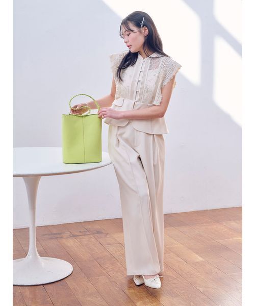 LILY BROWN（リリーブラウン）の「スイッチングレースブラウス（シャツ/ブラウス・レディース・アイボリー/ブラック/ピンク・F）」の5枚目の写真