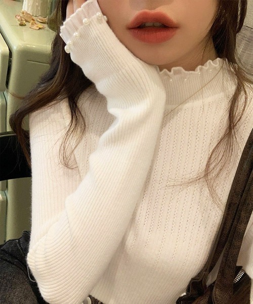 Miniministore（ミニミニストア）の「リブニットトップス ハイネック長袖春秋冬（ニット/セーター・レディース・アイボリー/ブラック/ベージュ/ホワイト・FREE）」の6枚目の写真