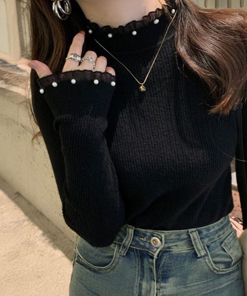 Miniministore（ミニミニストア）の「リブニットトップス ハイネック長袖春秋冬（ニット/セーター・レディース・アイボリー/ブラック/ベージュ/ホワイト・FREE）」の8枚目の写真
