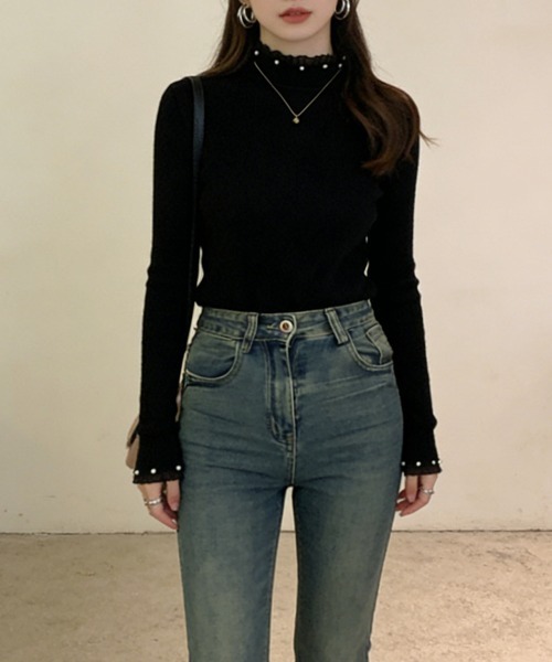 Miniministore（ミニミニストア）の「リブニットトップス ハイネック長袖春秋冬（ニット/セーター・レディース・アイボリー/ブラック/ベージュ/ホワイト・FREE）」の11枚目の写真