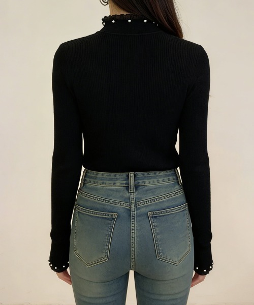 Miniministore（ミニミニストア）の「リブニットトップス ハイネック長袖春秋冬（ニット/セーター・レディース・アイボリー/ブラック/ベージュ/ホワイト・FREE）」の13枚目の写真