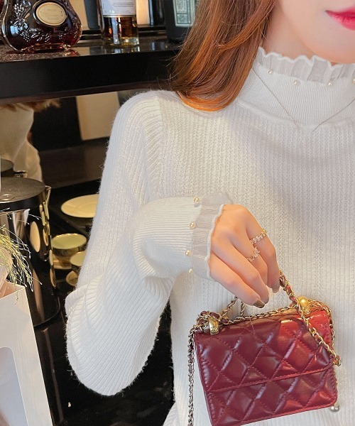 Miniministore（ミニミニストア）の「リブニットトップス ハイネック長袖春秋冬（ニット/セーター・レディース・アイボリー/ブラック/ベージュ/ホワイト・FREE）」の16枚目の写真
