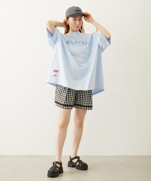 MILKFED.(ミルクフェド)の「【コラボ/ロゴ映え/ビッグシルエット】MILKFED.×CHAMPION LAYER LOGO BIG TEE(Tシャツ/カットソー・レディース・ブラック/ライトブルー/オートミール/ネイビー・ONE SIZE)」の8枚目の写真