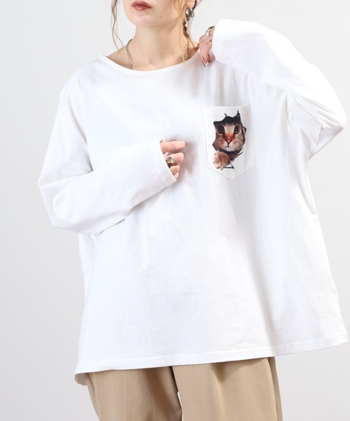 BARNDOOR(バーンドア)の「天竺アニマルポケロンT 26SS(Tシャツ/カットソー・レディース・グレー系1/ホワイト系1/グレー系2/ホワイト系2/ネイビー系1/ネイビー系2・FREE)」の2枚目の写真