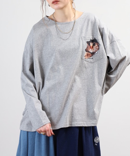 BARNDOOR(バーンドア)の「天竺アニマルポケロンT 26SS(Tシャツ/カットソー・レディース・グレー系1/ホワイト系1/グレー系2/ホワイト系2/ネイビー系1/ネイビー系2・FREE)」の4枚目の写真