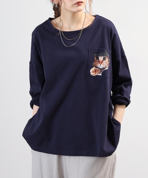 BARNDOOR(バーンドア)の「天竺アニマルポケロンT 26SS(Tシャツ/カットソー・レディース・グレー系1/ホワイト系1/グレー系2/ホワイト系2/ネイビー系1/ネイビー系2・FREE)」の6枚目の写真