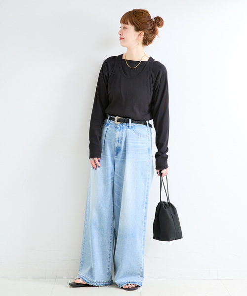 B.C STOCK(ベーセーストック)の「《2枚セット》ウォッシャブル / タンクセットロンTEE(Tシャツ/カットソー・レディース・チャコールグレー/ブラック・FREE)」の3枚目の写真