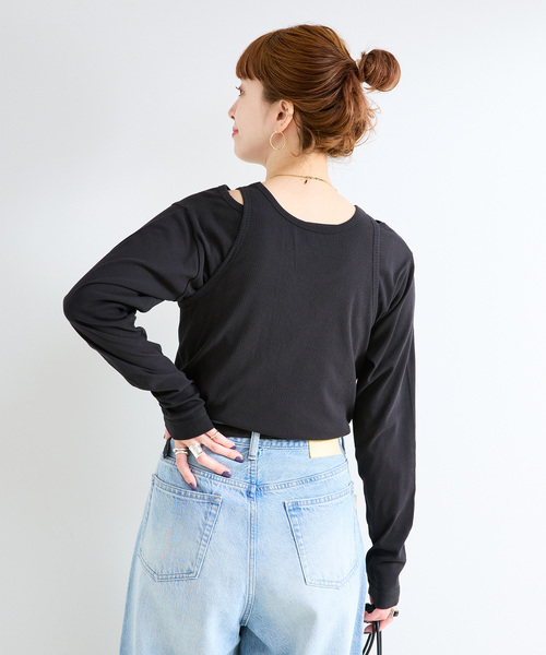 B.C STOCK(ベーセーストック)の「《2枚セット》ウォッシャブル / タンクセットロンTEE(Tシャツ/カットソー・レディース・チャコールグレー/ブラック・FREE)」の8枚目の写真