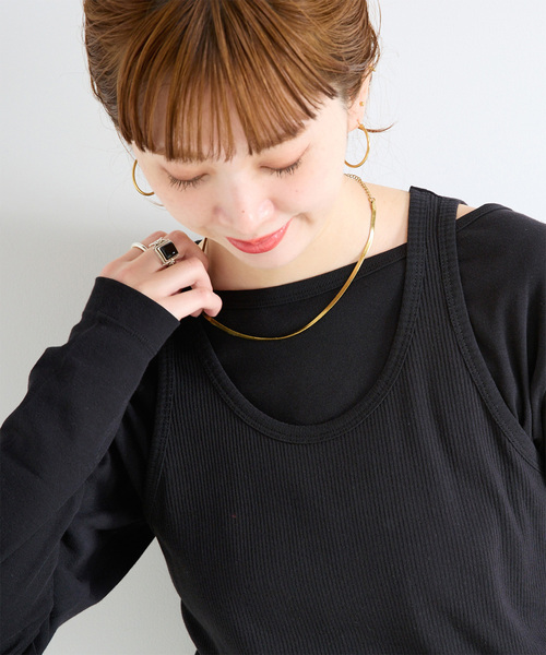 B.C STOCK(ベーセーストック)の「《2枚セット》ウォッシャブル / タンクセットロンTEE(Tシャツ/カットソー・レディース・チャコールグレー/ブラック・FREE)」の9枚目の写真