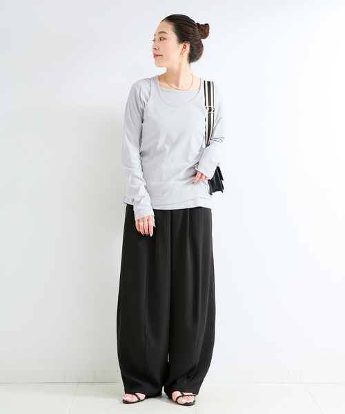B.C STOCK(ベーセーストック)の「《2枚セット》ウォッシャブル / タンクセットロンTEE(Tシャツ/カットソー・レディース・チャコールグレー/ブラック・FREE)」の10枚目の写真