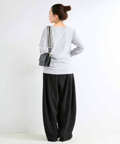 B.C STOCK(ベーセーストック)の「《2枚セット》ウォッシャブル / タンクセットロンTEE(Tシャツ/カットソー・レディース・チャコールグレー/ブラック・FREE)」の12枚目の写真