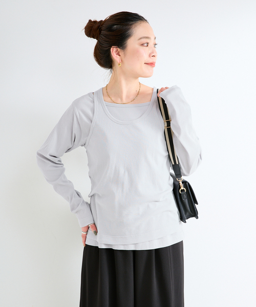 B.C STOCK(ベーセーストック)の「《2枚セット》ウォッシャブル / タンクセットロンTEE(Tシャツ/カットソー・レディース・チャコールグレー/ブラック・FREE)」の13枚目の写真