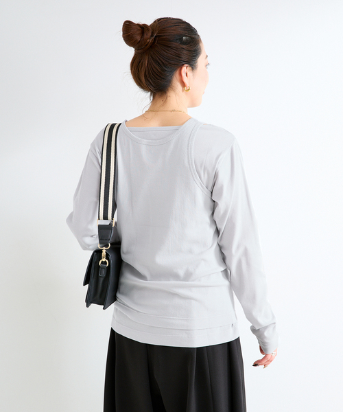 B.C STOCK(ベーセーストック)の「《2枚セット》ウォッシャブル / タンクセットロンTEE(Tシャツ/カットソー・レディース・チャコールグレー/ブラック・FREE)」の15枚目の写真
