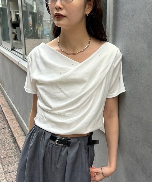 mystic(ミスティック)の「【REVIVAL/新色ラインストーンが登場!】26SSオフショルTシャツ(Tシャツ/カットソー・レディース・ホワイト系その他/ブラック/グレー/オフホワイト・FREE/2)」の13枚目の写真
